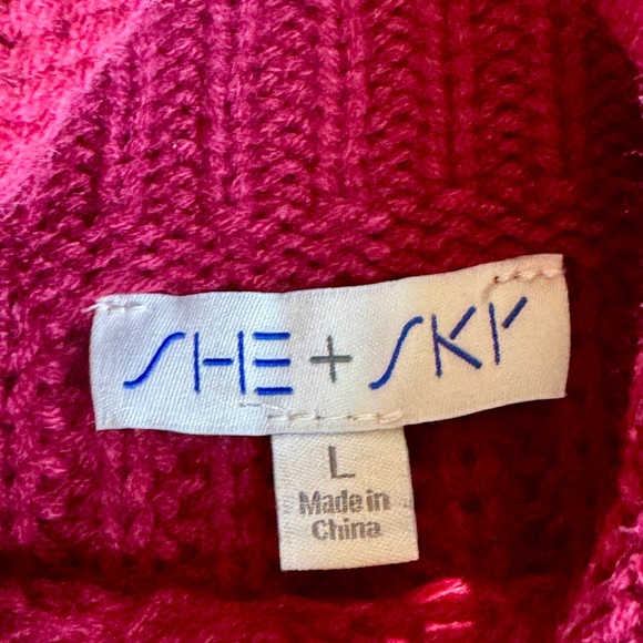 She + Sky Mock Neck Sleeveless Drop Shoulder Cable Sweater Vest Burgundy Size L - Picture 4 of 10